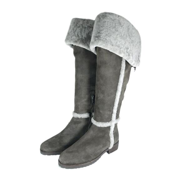 Frye Women's Tamara US6,5 Gray Genuine Shearling Suede Over The Knee Snow Boots - Picture 1 of 16